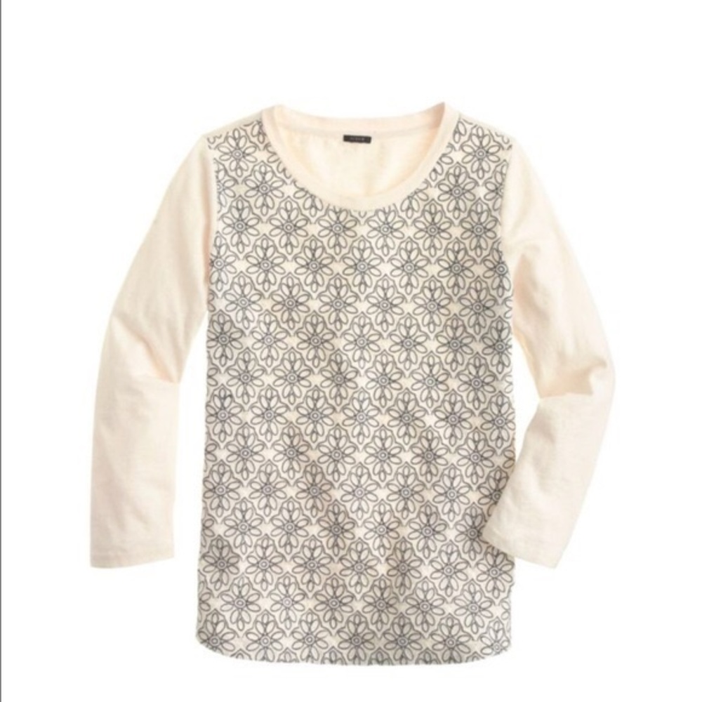 J. Crew Floral Embroidered Basic Top - image 1